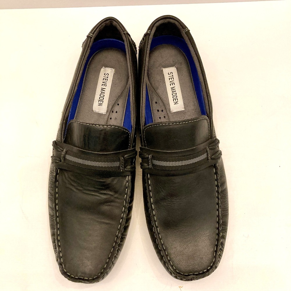 Steve Madden Gander Driving Moccasins Shoes Black Leather Mens 11 EUC